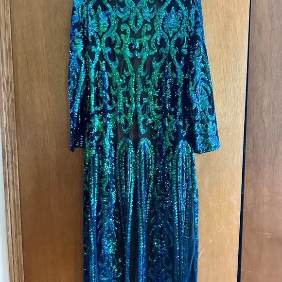 Iridescent Sequin Mesh Duster Cardigan | Size L - Picture 2 of 8